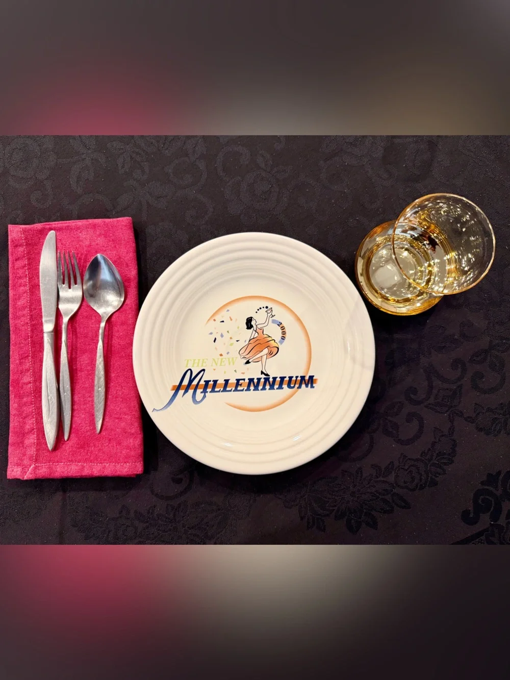 Homer Laughlin White Plate with Blue and Orange Millennium Graphic
